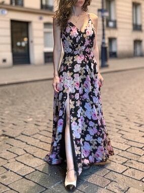 Floral Maxi Dress - Black and Pink
